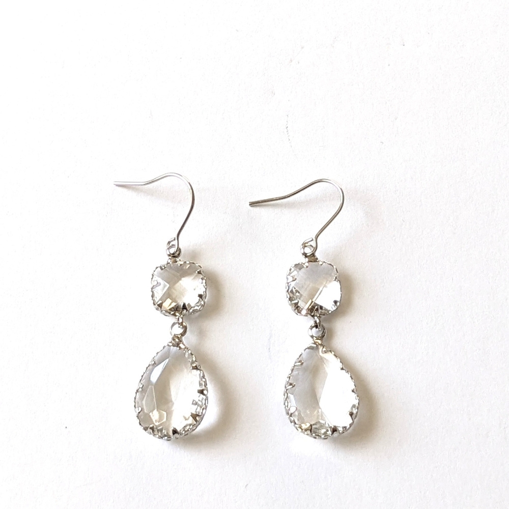 Silver Crystal Drop Earrings